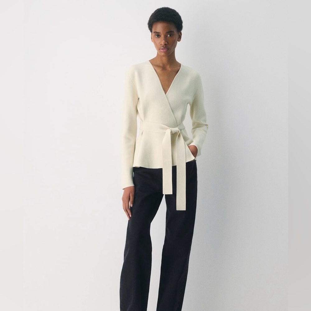 Aritzia Cream Wrap Tie Waist Sweater - Picture 2 of 6